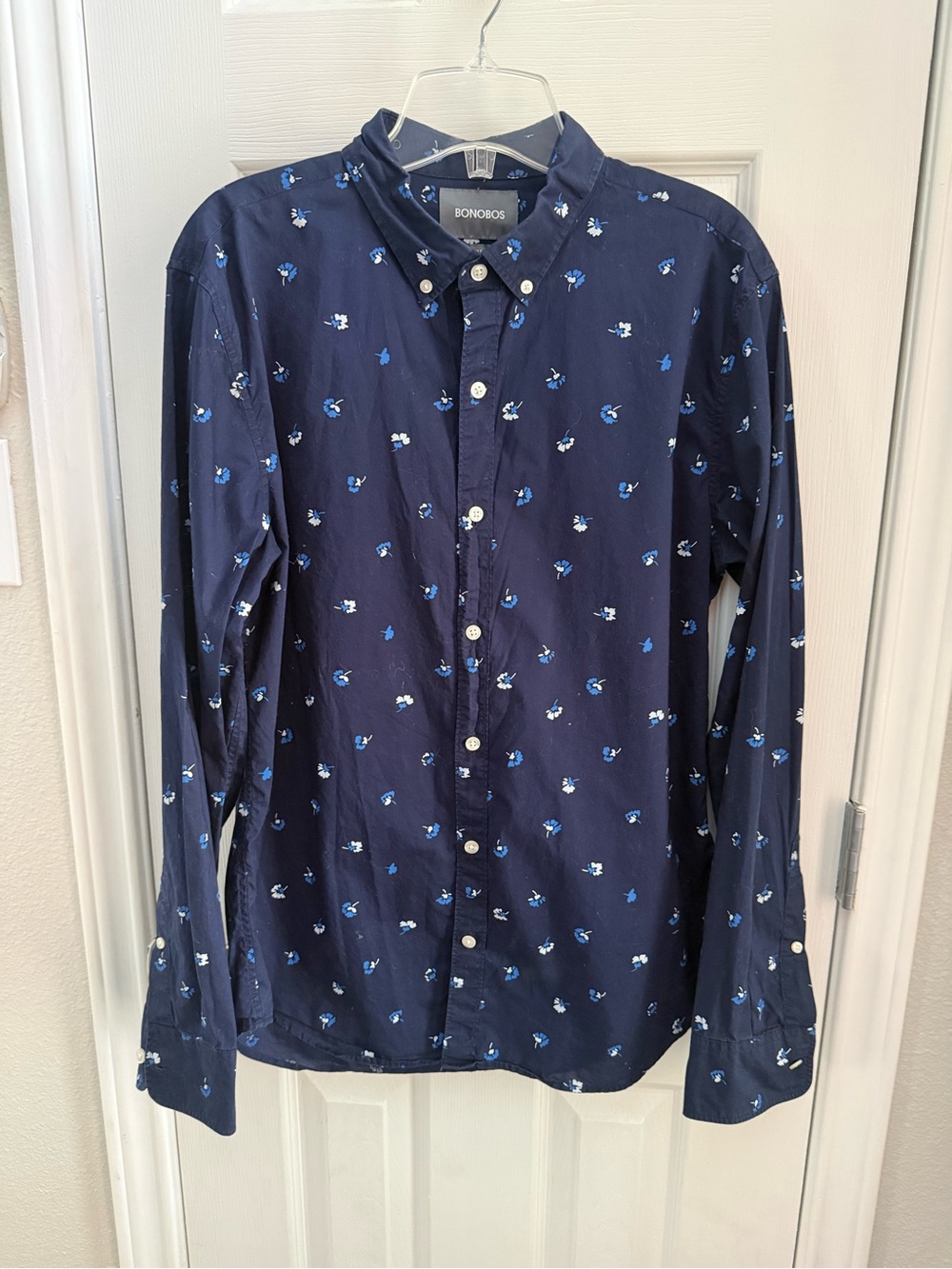 Bonobos Navy Button-Down Shirt with Blue & White Floral Print